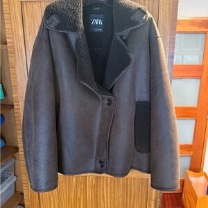 Zara Women's Dark Brown Teddy Jacket